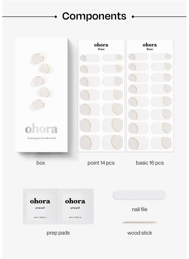 ohora Semi Cured Gel Nail Strips (N Sylph) - White, French, Works with Any UV/LED Nail Lamps, Salon-Quality, Long Lasting, Easy to Apply & Remove - Includes 2 Prep Pads, Nail File & Wooden Stick