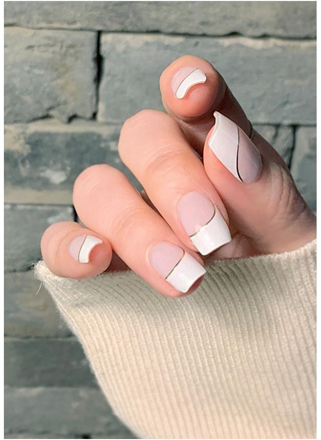 ohora Semi Cured Gel Nail Strips (N Sylph) - White, French, Works with Any UV/LED Nail Lamps, Salon-Quality, Long Lasting, Easy to Apply & Remove - Includes 2 Prep Pads, Nail File & Wooden Stick