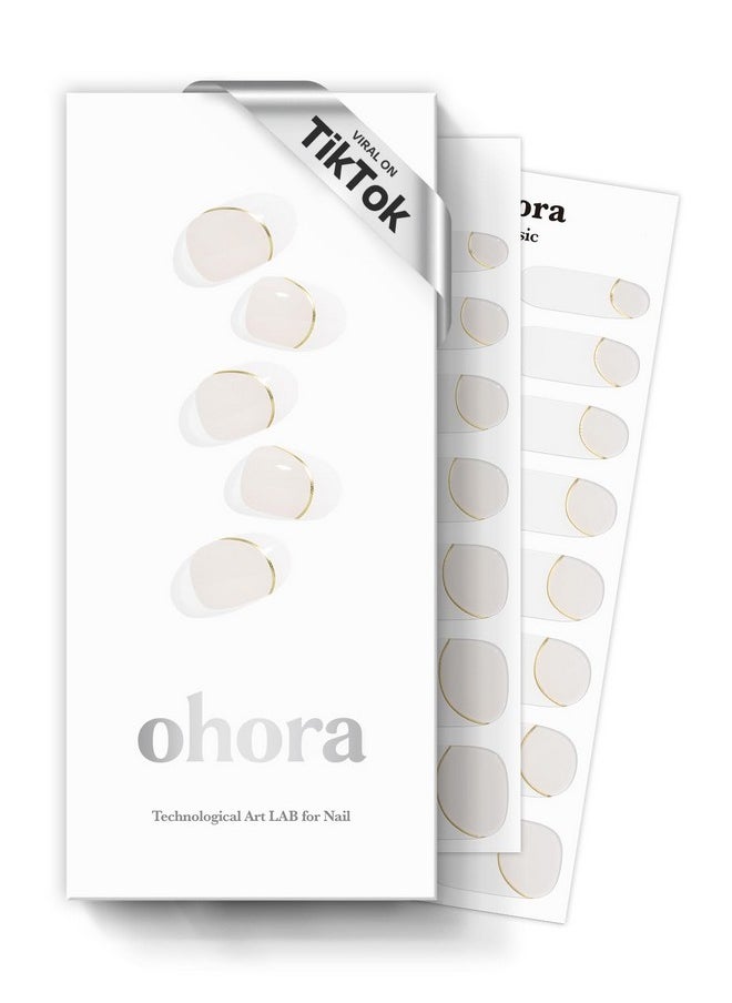 ohora Semi Cured Gel Nail Strips (N Sylph) - White, French, Works with Any UV/LED Nail Lamps, Salon-Quality, Long Lasting, Easy to Apply & Remove - Includes 2 Prep Pads, Nail File & Wooden Stick