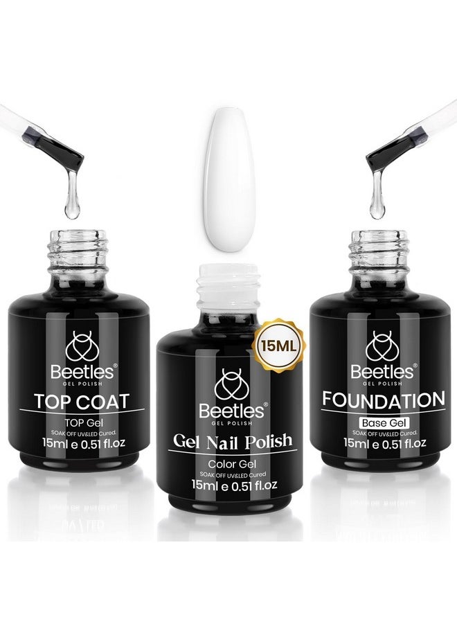 beetles Gel Polish 3 Pcs 15ml No Wipe Gel Top Coat & Base Coat White Gel Polish Set Soak Off Uv Nail Lamp-Shine Finish and Long Lasting Gel Glossy Top Coat Base Gel French Nail Art Design Manicure Kit
