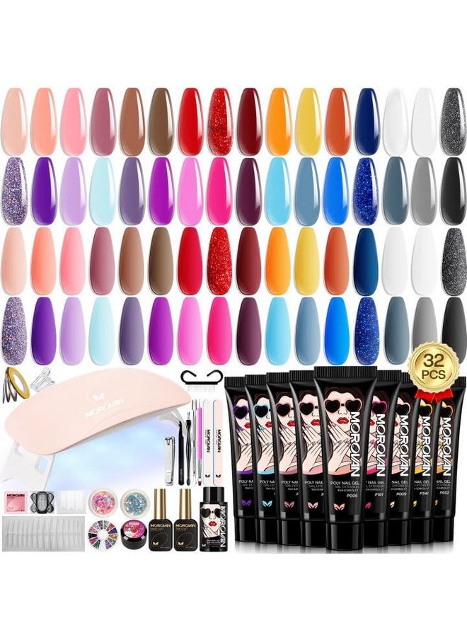 Poly Gel Nail kit for beginners: 32 Colors Gel Extension Nail Set with U V Lights for starter DIY Nail Art extension at Home Gifts for Ladies & Girls