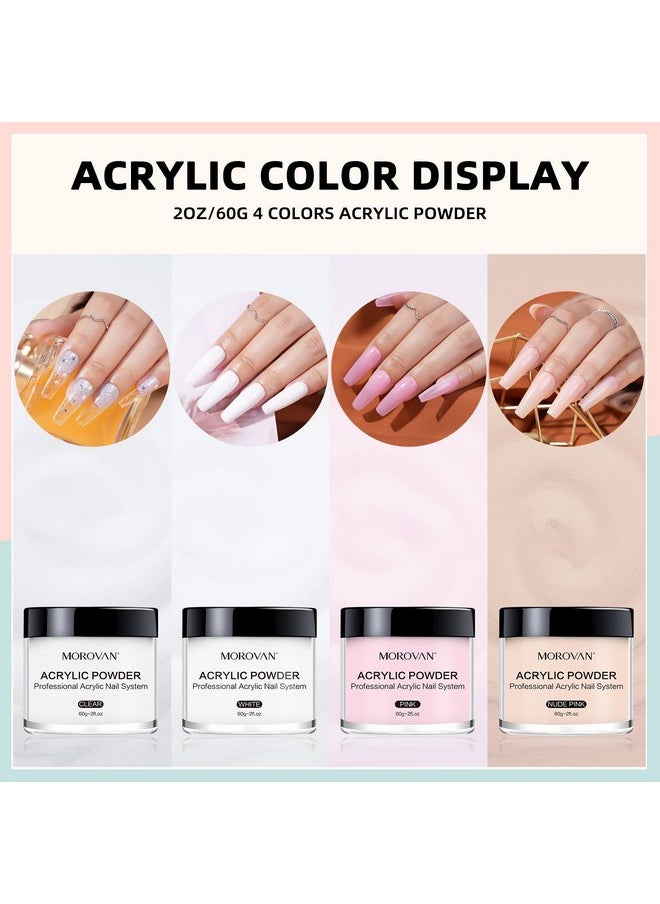 Morovan Acrylic Nail Powder Set: 4 Colors Clear Nude Pink White Acrylic Powder Colored Acrylic Nail Powder for Acrylic Nail Extension Carving
