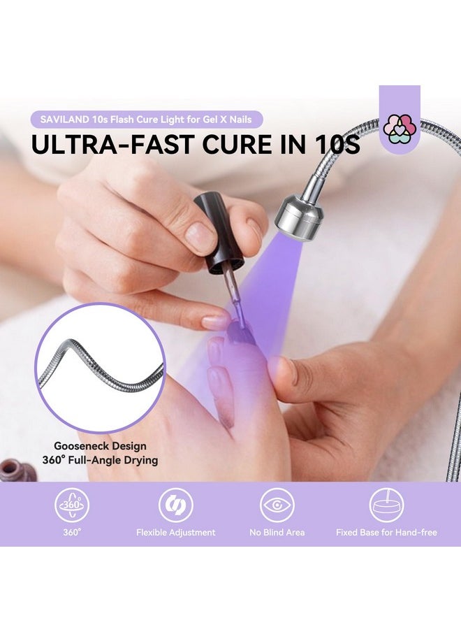 SAVILAND Gooseneck U V Lamp for Gel X Nails: Touch Switch 12W U V Nail Lamp 5S Quick Drying LED Fast Curing Lamp Rechargeable Gel X Lamp 3 Timers Setting 360° Adjustable Home Salon Manicure Nail Dryer