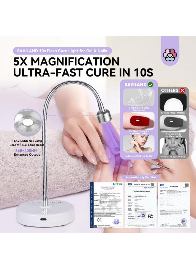 SAVILAND Gooseneck U V Lamp for Gel X Nails: Touch Switch 12W U V Nail Lamp 5S Quick Drying LED Fast Curing Lamp Rechargeable Gel X Lamp 3 Timers Setting 360° Adjustable Home Salon Manicure Nail Dryer