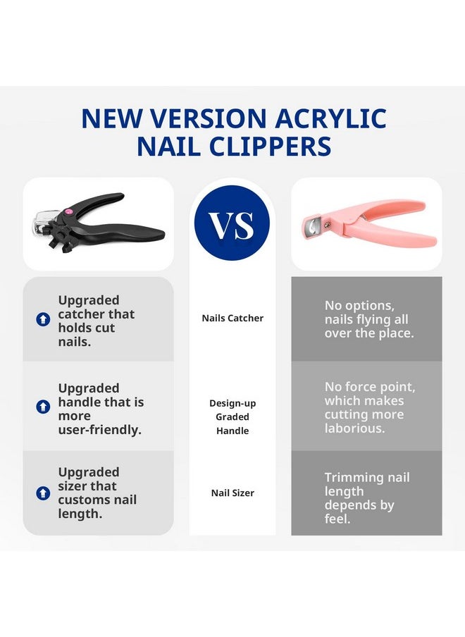 AIRSEE Nail Clippers for Acrylic Nails with Sizer and Catcher Adjustable Nail Tip Cutter with Length Measurement Dial Artificial Fake Extension Trimmer Nail Art Salon Home Manicure Tool - Black