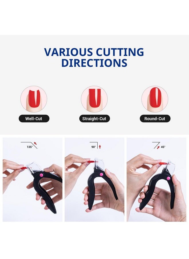 AIRSEE Nail Clippers for Acrylic Nails with Sizer and Catcher Adjustable Nail Tip Cutter with Length Measurement Dial Artificial Fake Extension Trimmer Nail Art Salon Home Manicure Tool - Black