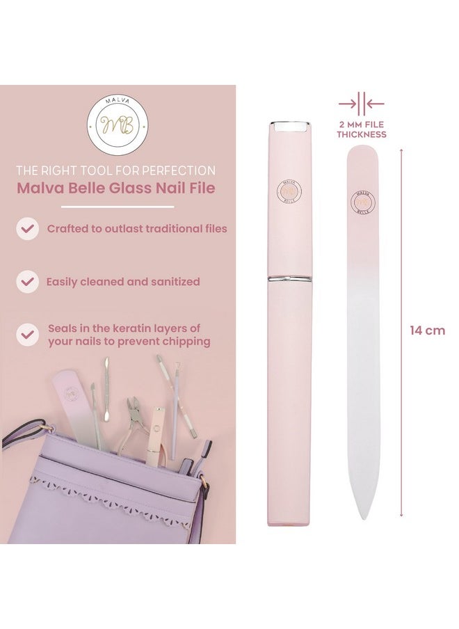 Malva Belle Best Crystal Glass Nail File for Women - Nail File & Travel Case - Nail File Set - Heavy Duty Nail File for Natural Nails, Gel - Professional Nail Shaper - Nail Essentials - Pink 2mm