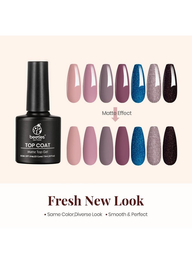 Beetles Gel No Wipe Matte Top Coat - Soak Off Nail Lamp Polish Matte Finish & Long Lasting for Valentine's Day Gift for Women