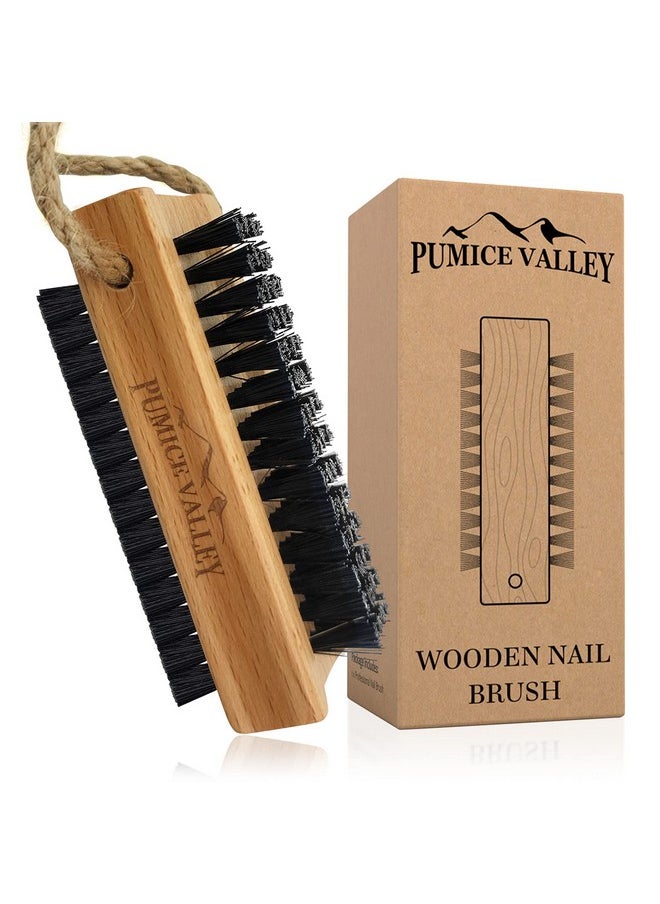 Wooden Cleaning Finger Nail Brush with Nylon Charcoal Bristles & Hanging Rope - Double-Sided Fingernail Brush for Scrubbing Fingernails and Toes (Beechwood)