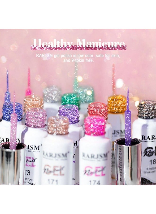 RARJSM Reflective Glitter Nail Art Gel Liner Flash Diamond Painted Polish 12 Colors 5ml Sparkle Silver Brown Hot Pink Green Black Pigment UV LED Soak off Curing Requires for Design