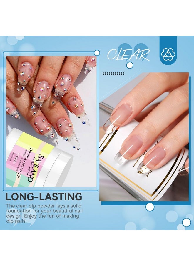 SAVILAND Clear Dip Powder - 2.1 oz/ 60g Dipping Powder Clear Nails Dip Powder Set for French Nail Art Starter Manicure, Strengthen Nail, Easy for Nail Beginners to Use No Nail Lamp Needed