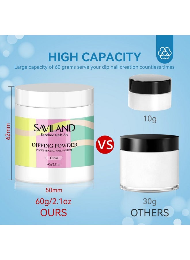 SAVILAND Clear Dip Powder - 2.1 oz/ 60g Dipping Powder Clear Nails Dip Powder Set for French Nail Art Starter Manicure, Strengthen Nail, Easy for Nail Beginners to Use No Nail Lamp Needed