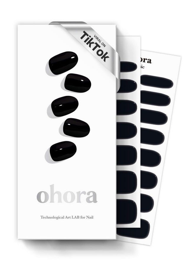 ohora Semi Cured Gel Nail Strips (N Onyx) - Dark, Solid, Works with Any UV/LED Nail Lamps, Salon-Quality, Long Lasting, Easy to Apply & Remove - Includes 2 Prep Pads, Nail File & Wooden Stick