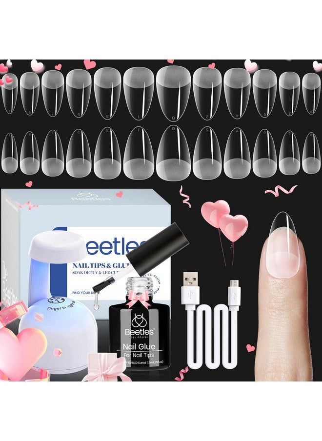 Beetles Gel Nail Kit Almond: 504Pcs Beetles Gel Nail Kit Easy Nail Extension Set Etch X Nail Tips Short Medium Almond Half Matte Nail Tips 5 in 1 Nail Glue Uv Led Nail Valentine’s Day Gifts for Women