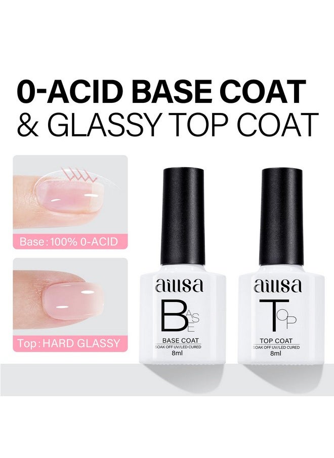 AILLSA Nude Pink Gel Nail Polish Set White Red Gel Nail Polish Milky Neutral Translucent Gel Polish with Base and Top Coat 5+2 Kit Bright Wedding Color Jelly Soak Off U V Manicure Salon DIY at Home