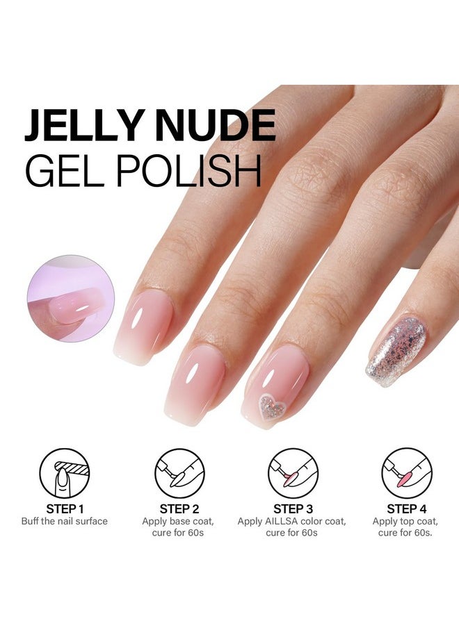 AILLSA Nude Pink Gel Nail Polish Set White Red Gel Nail Polish Milky Neutral Translucent Gel Polish with Base and Top Coat 5+2 Kit Bright Wedding Color Jelly Soak Off U V Manicure Salon DIY at Home