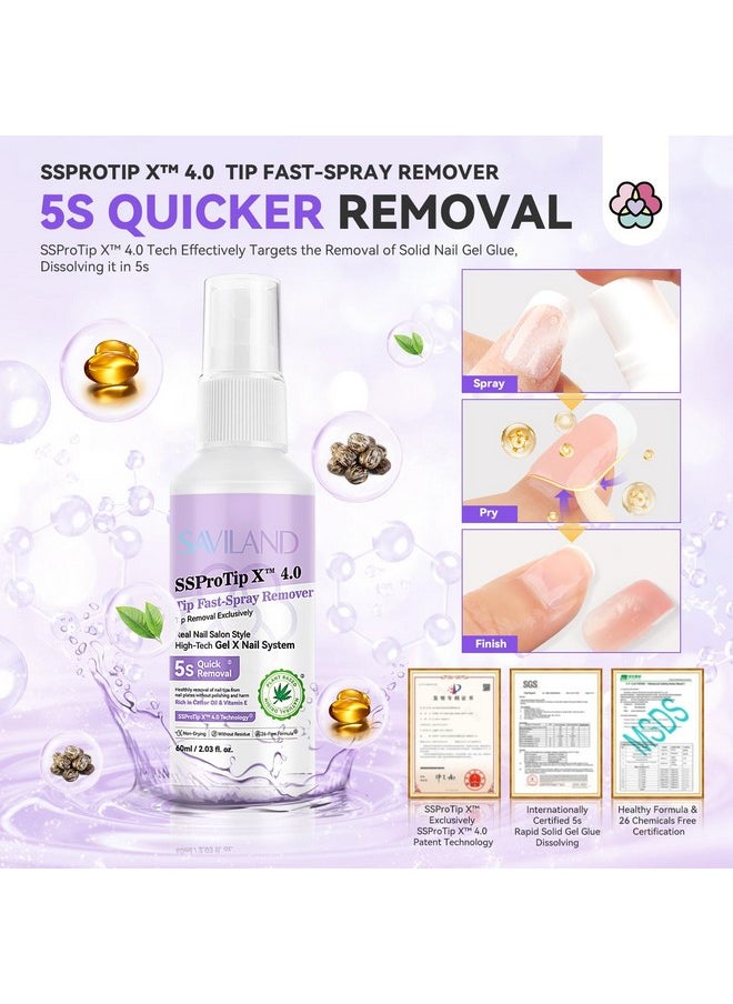 SAVILAND Nail Glue Remover Press on Nails Spray: 60ml Quick Removal for Solid Nail Glue Gel | Gel Nail Glue Removal Gel X Nail | Odorless No Acetone Castor Oil VE 5s Fast Remover Easy Home Use