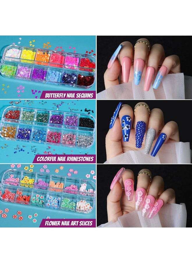 Teenitor Acrylic Fake Nails Kit, Press On Nail Supplies with Clear Coffin Nail Tips Nail Stand Nail Art Brushes Dotting Pen Glitter Sequins Sticker Rhinestones Nail Decorations Press On Nails Kit