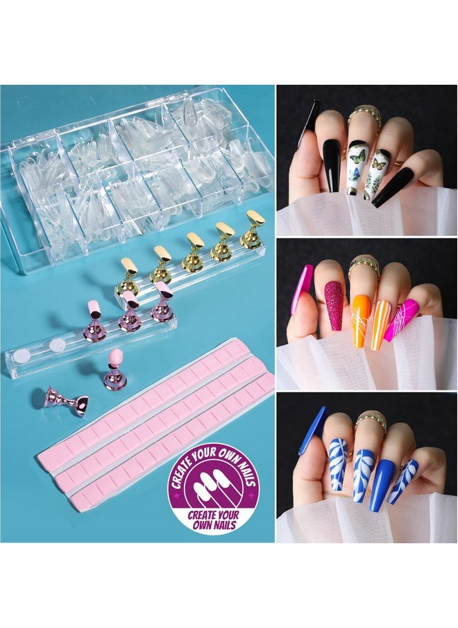 Teenitor Acrylic Fake Nails Kit, Press On Nail Supplies with Clear Coffin Nail Tips Nail Stand Nail Art Brushes Dotting Pen Glitter Sequins Sticker Rhinestones Nail Decorations Press On Nails Kit