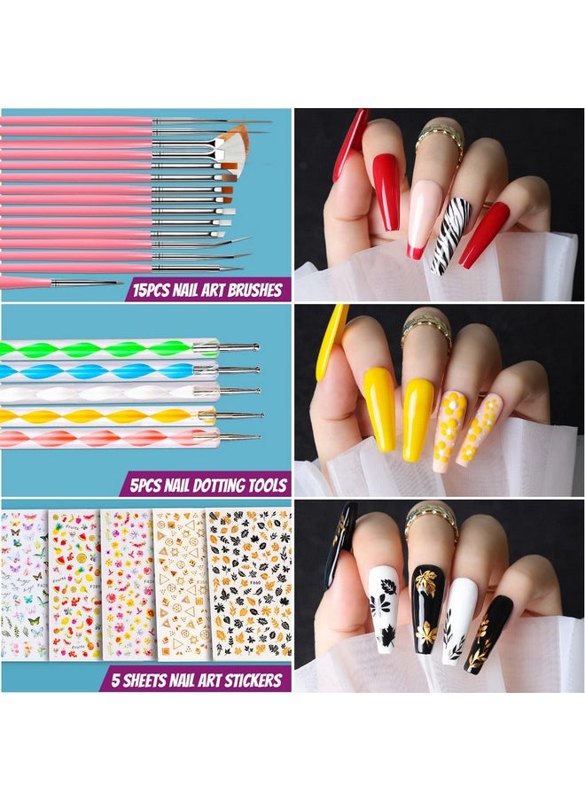 Teenitor Acrylic Fake Nails Kit, Press On Nail Supplies with Clear Coffin Nail Tips Nail Stand Nail Art Brushes Dotting Pen Glitter Sequins Sticker Rhinestones Nail Decorations Press On Nails Kit