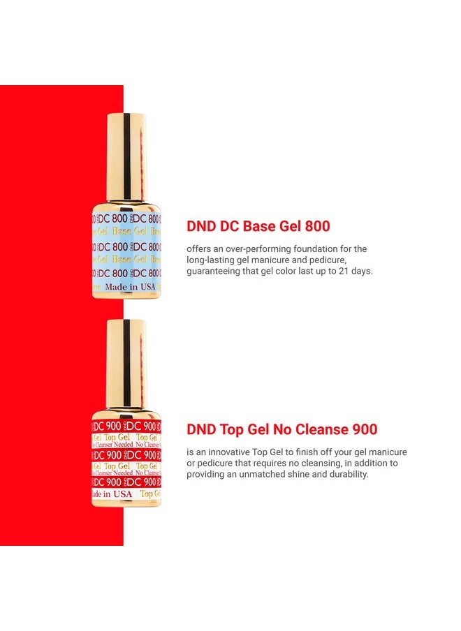 DND DC Base Gel and Top Gel Polish No Cleanse Set, UV/LED GelBase Polish 800 and No Cleanse Top Coat 900, Salon Professional Gel Polish Duo, 0.5 Fl Oz Each
