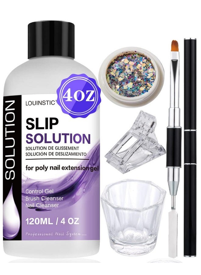 LOUINSTIC Polygel Slip Solution Liquid - 120ml Poly Nail Gel Slip Solutions Anti-stick Slip Solution for Polygels Nail colors