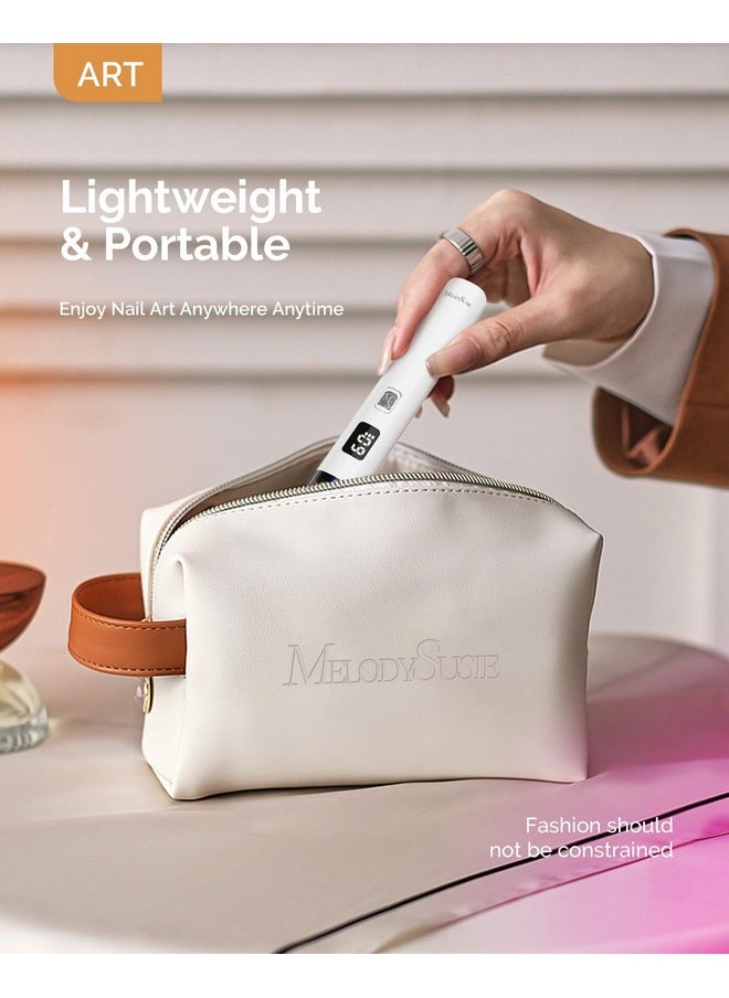Melodysusie Handheld UV Light for Gel Nails, ART01R Cordless Gel X Nail Lamp Rechargeable with LCD Display, Eye-Protective Cover Flash Cure Nail Dryer for Rhinestone Glue Decoration DIY at Home White
