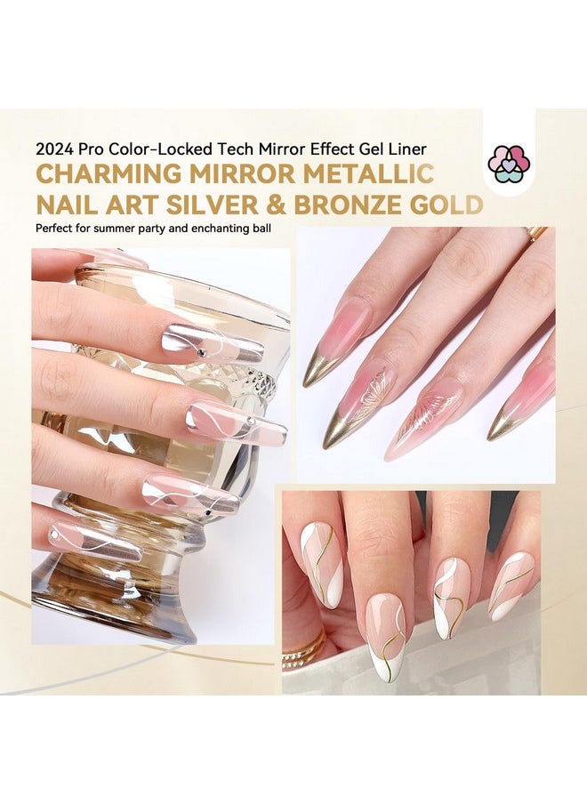 SAVILAND Metallic Gel Nail Polish: 2 Pcs Silver&Gold Nail Polish Chrome Gel Polish Mirror Liner Nail Charms Nail Art Pen Build in Thin Brush VE Castor Oil Salon DIY Manicure Curing Require