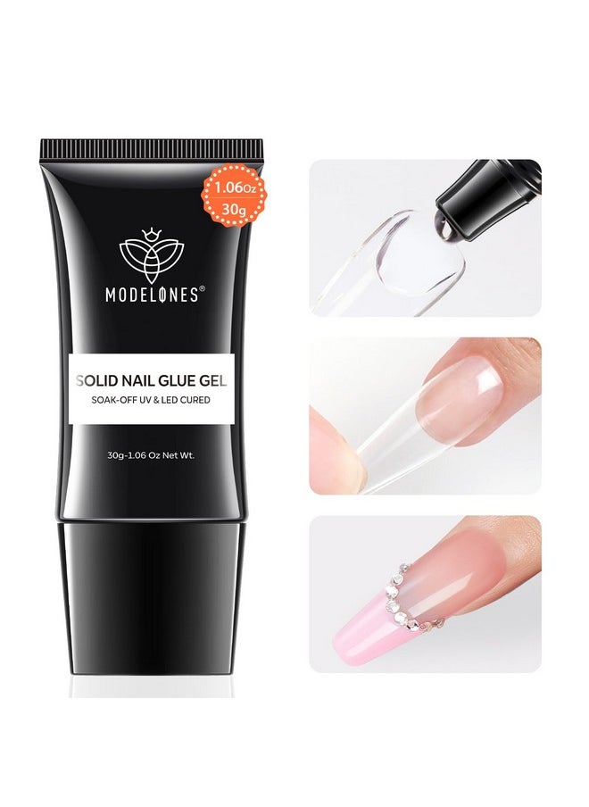 Modelones Solid Nail Gel, 30g Nail Gel for Nail Tips, Solid Nail Glue Gel for Press on Nails, Super Strong Nail Glue for Fake Nails, Acrylic Nail Gel for Long Lasting Manicure DIY at home, Cure Needed