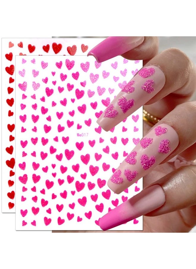 10 Sheets Heart Nail Stickers Glitter Shiny Love Nail Decals 3D Self Adhesive Nail Art Stickers Glitter Powder Effect Valentine's Day Hearts Designs DIY Valentines Manicure Decorations Accessories