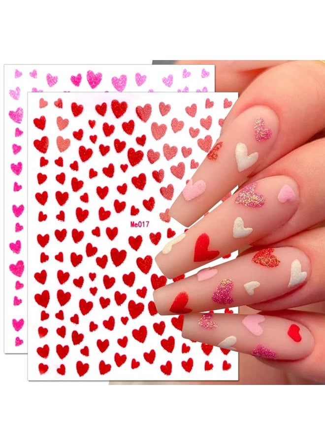 10 Sheets Heart Nail Stickers Glitter Shiny Love Nail Decals 3D Self Adhesive Nail Art Stickers Glitter Powder Effect Valentine's Day Hearts Designs DIY Valentines Manicure Decorations Accessories