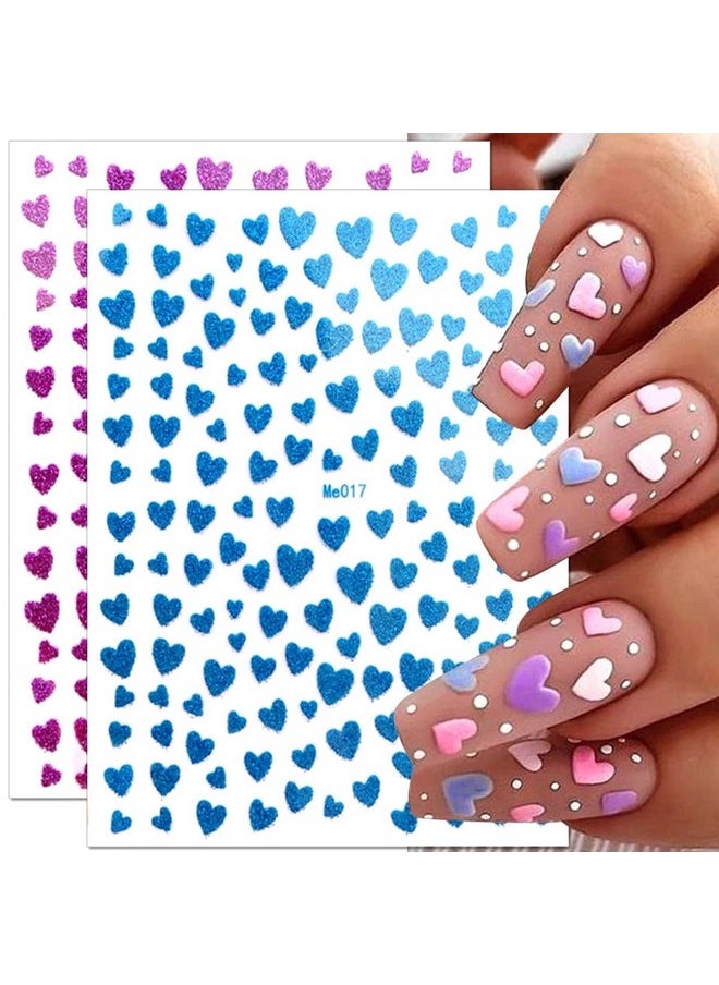 10 Sheets Heart Nail Stickers Glitter Shiny Love Nail Decals 3D Self Adhesive Nail Art Stickers Glitter Powder Effect Valentine's Day Hearts Designs DIY Valentines Manicure Decorations Accessories