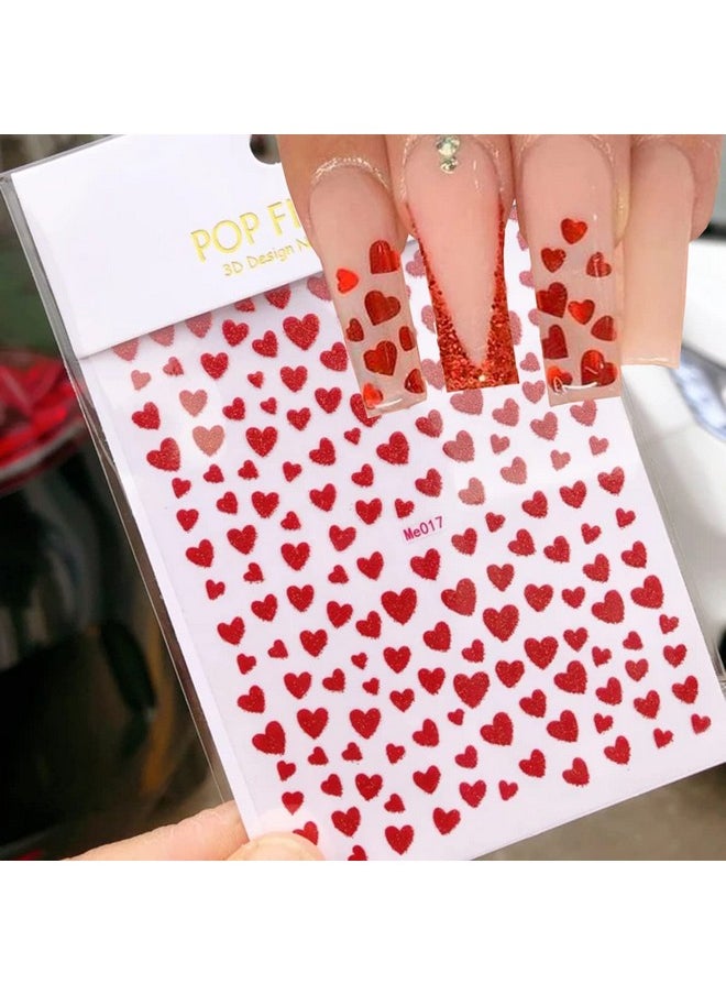 10 Sheets Heart Nail Stickers Glitter Shiny Love Nail Decals 3D Self Adhesive Nail Art Stickers Glitter Powder Effect Valentine's Day Hearts Designs DIY Valentines Manicure Decorations Accessories