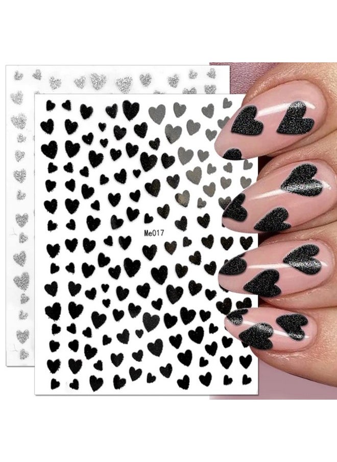 10 Sheets Heart Nail Stickers Glitter Shiny Love Nail Decals 3D Self Adhesive Nail Art Stickers Glitter Powder Effect Valentine's Day Hearts Designs DIY Valentines Manicure Decorations Accessories