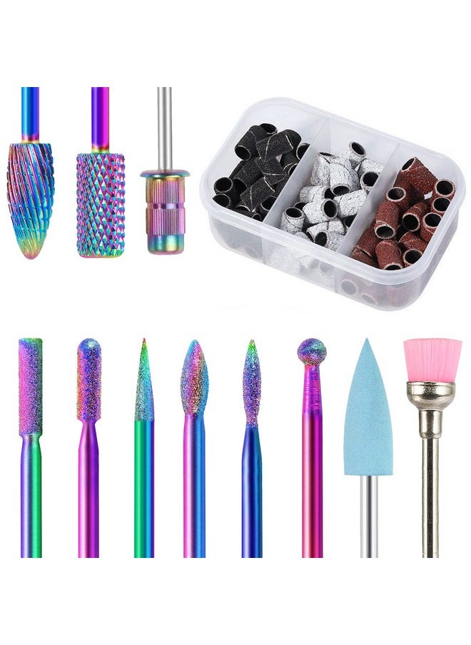 BQAN Nail Drill Bits, 10Pcs 3/32 in Carbide Professional Drill Bit Set for Nail Tech, Remove Acrylic Gel Nails, Manicure with 75Pcs File Sanding Bands (#80#120#180 Grits)