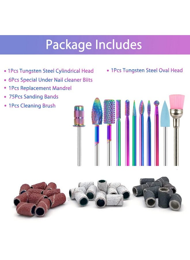BQAN Nail Drill Bits, 10Pcs 3/32 in Carbide Professional Drill Bit Set for Nail Tech, Remove Acrylic Gel Nails, Manicure with 75Pcs File Sanding Bands (#80#120#180 Grits)