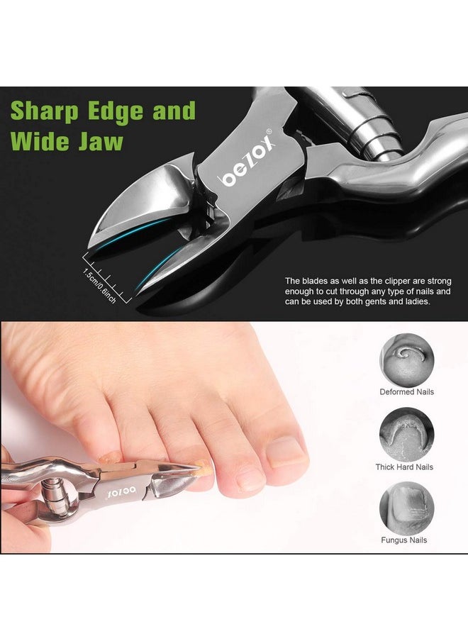 BEZOX Heavy Duty Podiatrist Toenail Clippers for Thick and Ingrown Nails, Stainless Steel Toe Nail Clipper, Pordiatry Ingrwon Toenail Tools - Silver