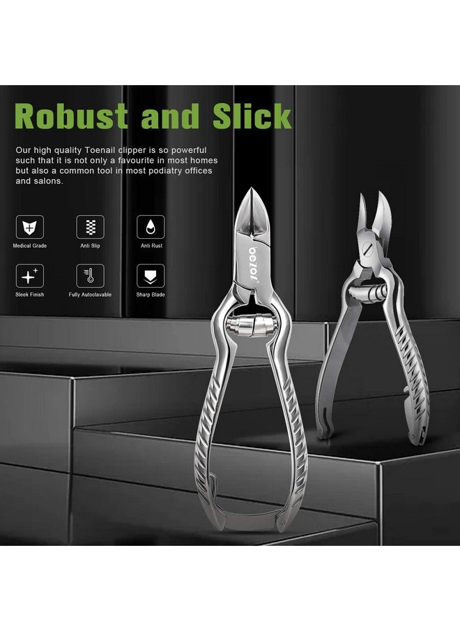 BEZOX Heavy Duty Podiatrist Toenail Clippers for Thick and Ingrown Nails, Stainless Steel Toe Nail Clipper, Pordiatry Ingrwon Toenail Tools - Silver