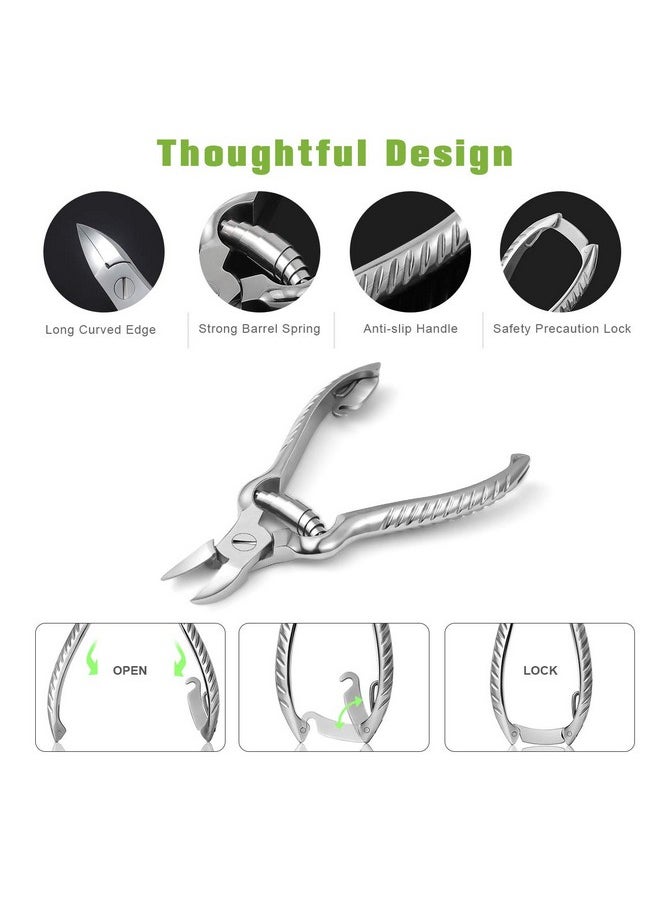 BEZOX Heavy Duty Podiatrist Toenail Clippers for Thick and Ingrown Nails, Stainless Steel Toe Nail Clipper, Pordiatry Ingrwon Toenail Tools - Silver