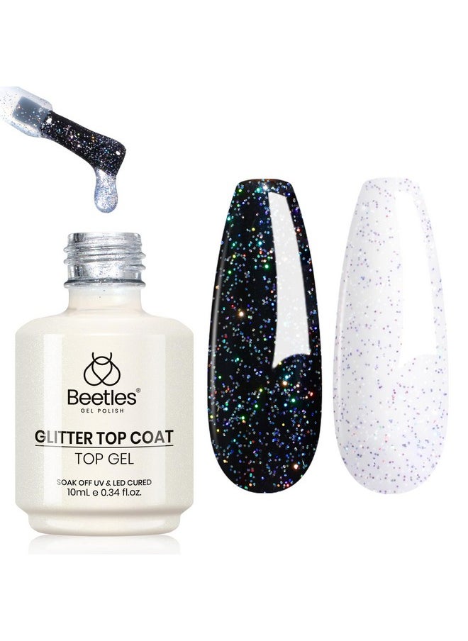 beetles Glitter Gel Top Coat Iridescent Silver Mix Glitter Gel Nail Polish Glossy Shiny Soak Off Rainbow Shimmer No Wipe Top Coat (10ML)