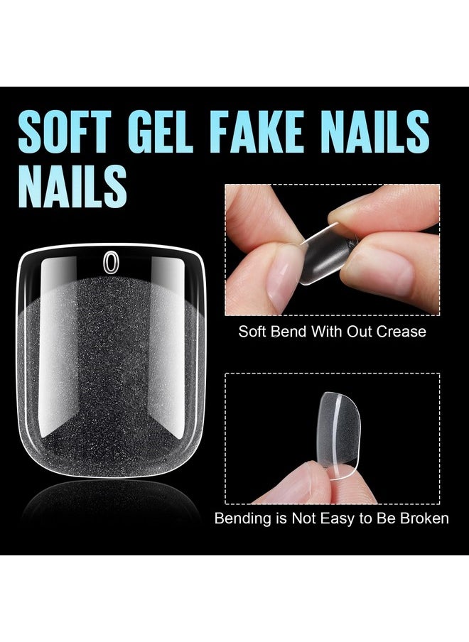 TOMICCA Extra Short Square Fake Nail Tips, Half Matte Acrylic Pre Filed Soft Gel Nail Tips, 192Pcs Full Cover Pre Shaped 12 Sizes Fake Nails for Beginner and Professional DIY Nail Salon