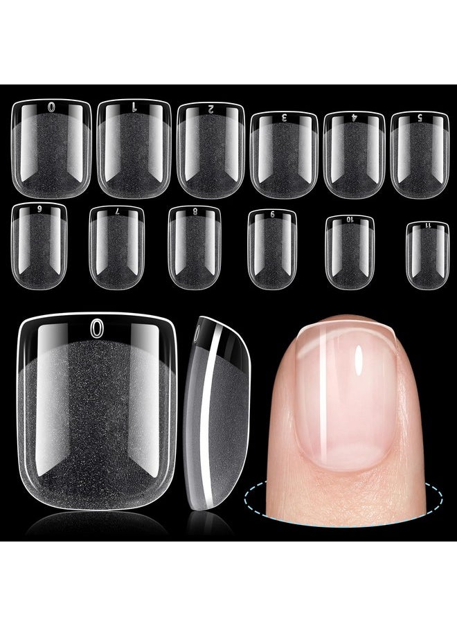 TOMICCA Extra Short Square Fake Nail Tips, Half Matte Acrylic Pre Filed Soft Gel Nail Tips, 192Pcs Full Cover Pre Shaped 12 Sizes Fake Nails for Beginner and Professional DIY Nail Salon