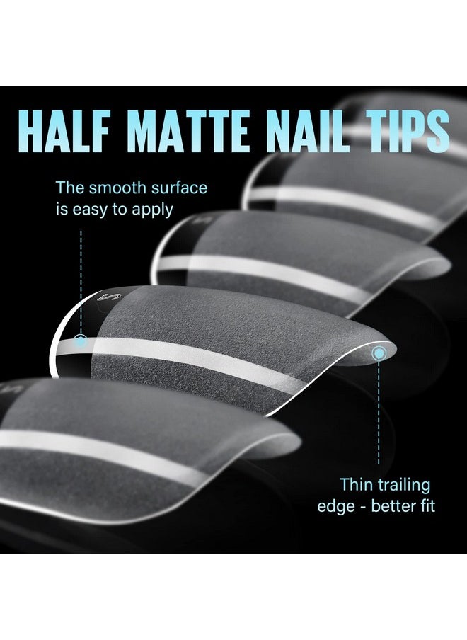 TOMICCA Extra Short Square Fake Nail Tips, Half Matte Acrylic Pre Filed Soft Gel Nail Tips, 192Pcs Full Cover Pre Shaped 12 Sizes Fake Nails for Beginner and Professional DIY Nail Salon