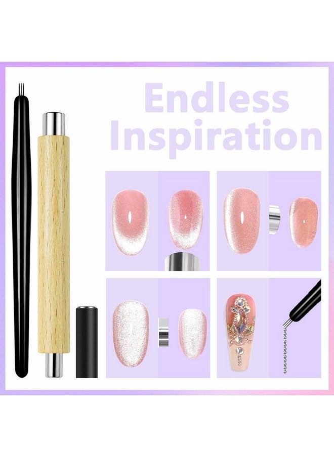 Laza 12 Pcs Nail Magnet Set, Super Strong Cylinder Magnet, Heart Magnet for Nails Double-head Magnet Wands for Magnetic Nails, 9D Galaxy Cat Eye Nail Art, Magnetic Nail Polish
