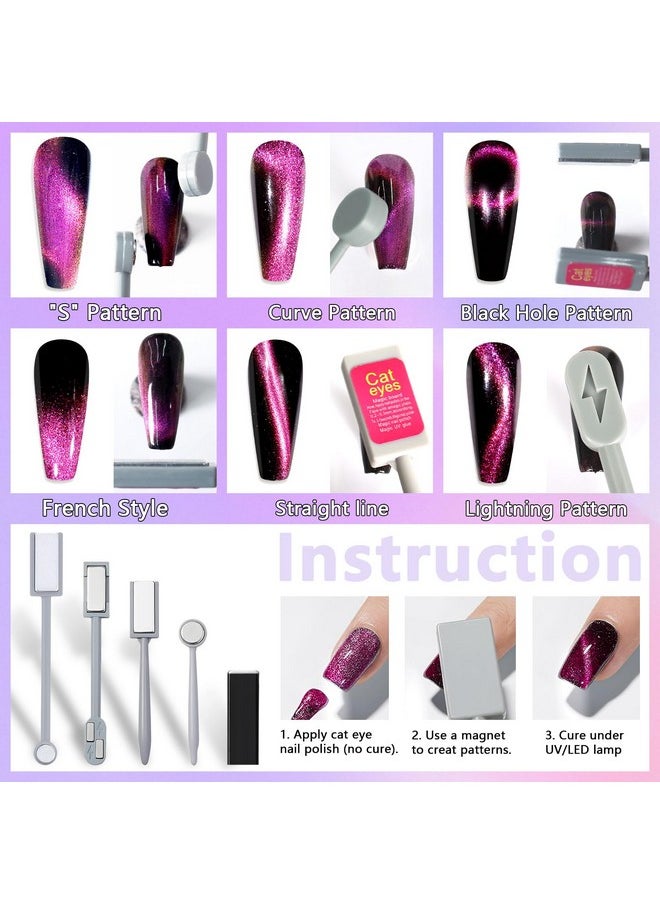 Laza 12 Pcs Nail Magnet Set, Super Strong Cylinder Magnet, Heart Magnet for Nails Double-head Magnet Wands for Magnetic Nails, 9D Galaxy Cat Eye Nail Art, Magnetic Nail Polish