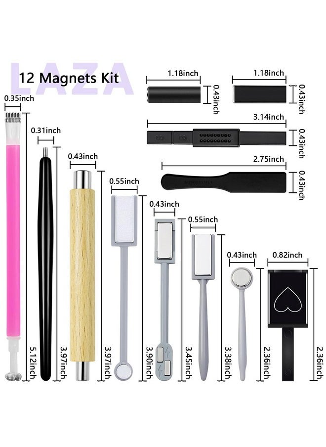 Laza 12 Pcs Nail Magnet Set, Super Strong Cylinder Magnet, Heart Magnet for Nails Double-head Magnet Wands for Magnetic Nails, 9D Galaxy Cat Eye Nail Art, Magnetic Nail Polish