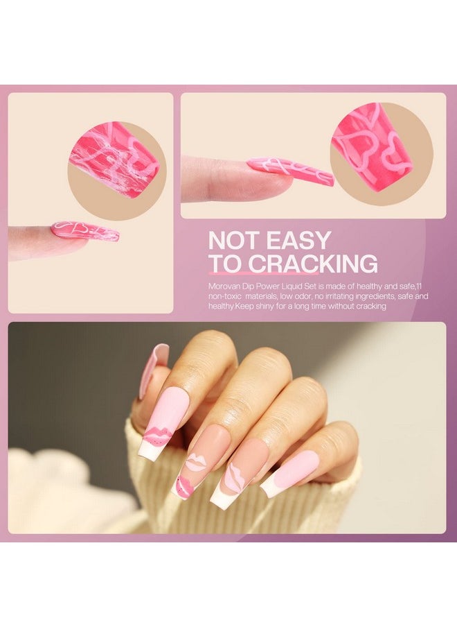 Morovan Dip Powder Liquid Set with Activator Base Top Coat and Dipping Powder Brush Saver 4pcs 0.5oz for Dip Powder Nail Kit