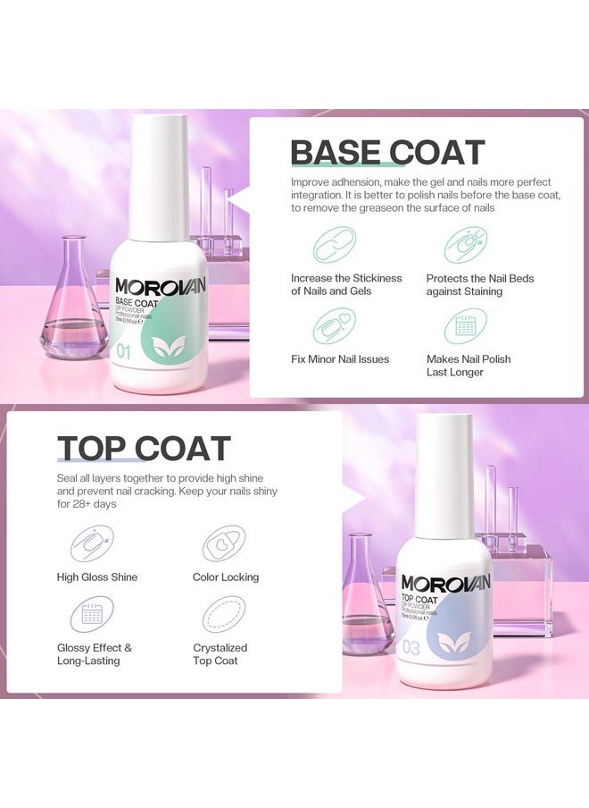 Morovan Dip Powder Liquid Set with Activator Base Top Coat and Dipping Powder Brush Saver 4pcs 0.5oz for Dip Powder Nail Kit