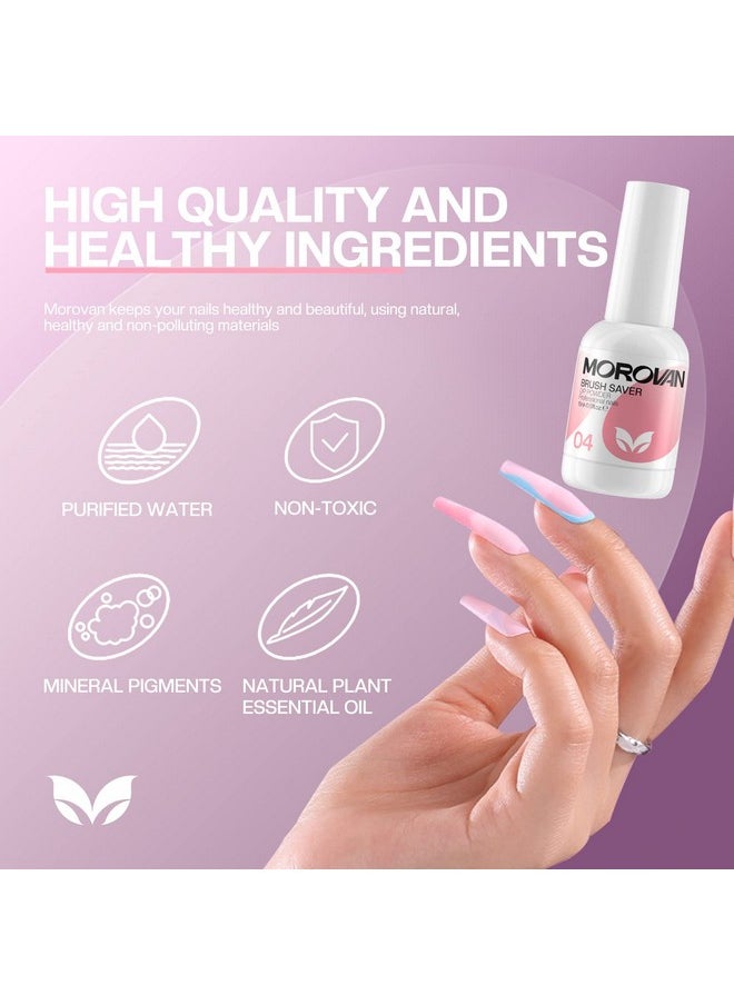 Morovan Dip Powder Liquid Set with Activator Base Top Coat and Dipping Powder Brush Saver 4pcs 0.5oz for Dip Powder Nail Kit