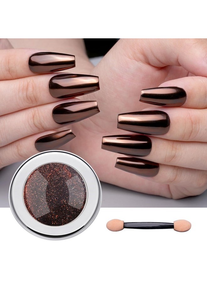 PrettyDiva Chrome Nail Powder - Coffee Chocolate Effect Nail Art Mirror Chrome Nail Powder, Brown Metallic Mirror Chrome Powder Pigment for Nail Art Decoration